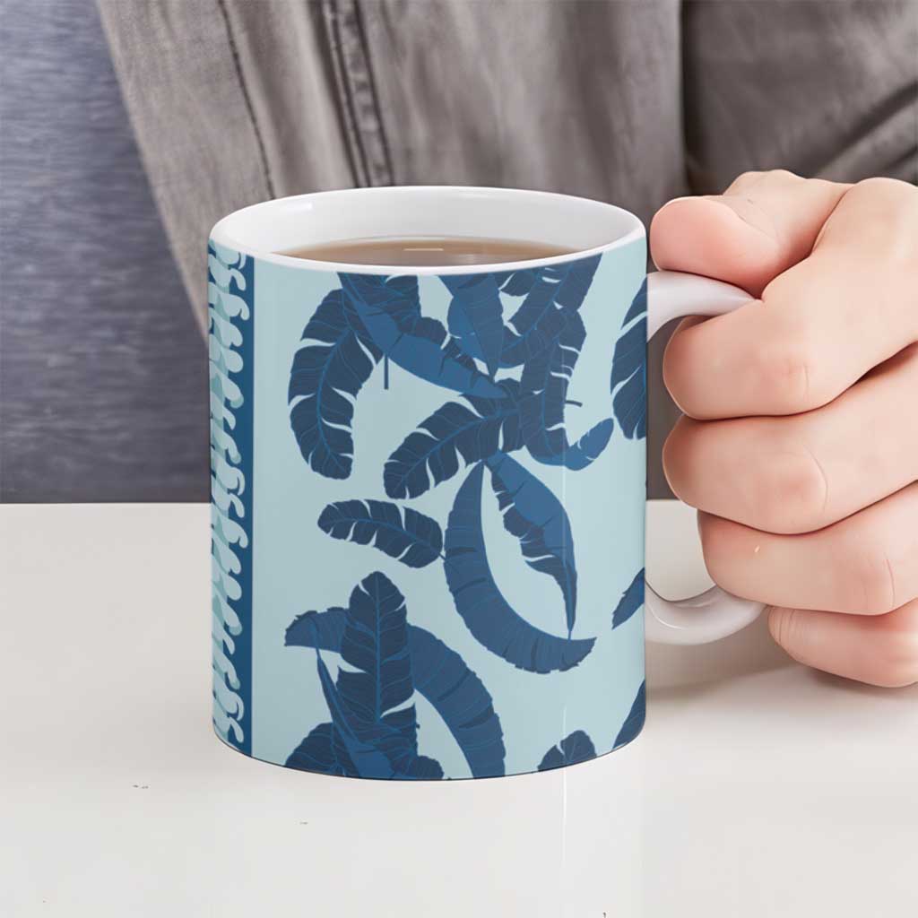 Hawaii Pua Kenikeni Lei Ceramic Mug With Lau Maia Royal Blue LT05 - Polynesian Pride