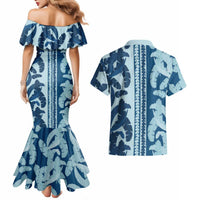 Hawaii Pua Kenikeni Lei Couples Matching Mermaid Dress and Hawaiian Shirt With Lau Maia Royal Blue