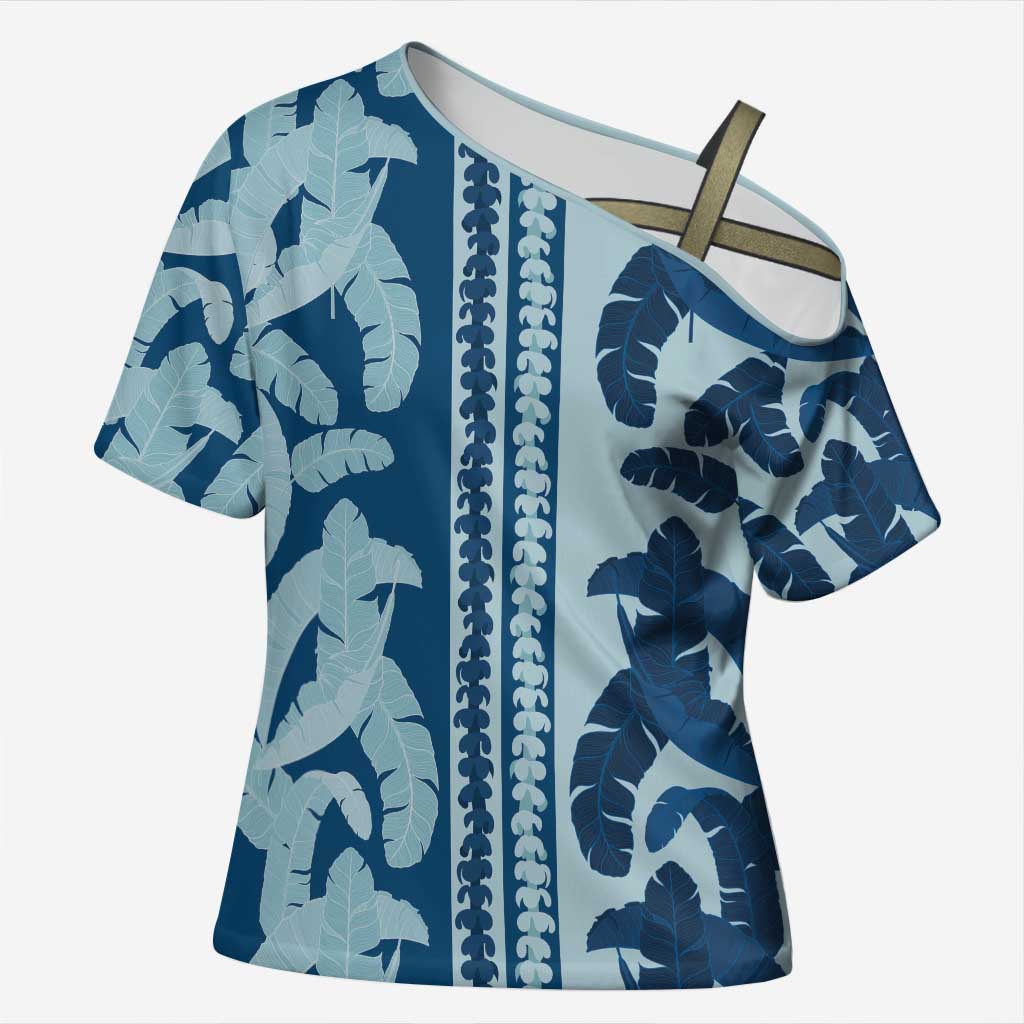 Hawaii Pua Kenikeni Lei Cross Shoulder Shirt With Lau Maia Royal Blue LT05 Female Blue - Polynesian Pride