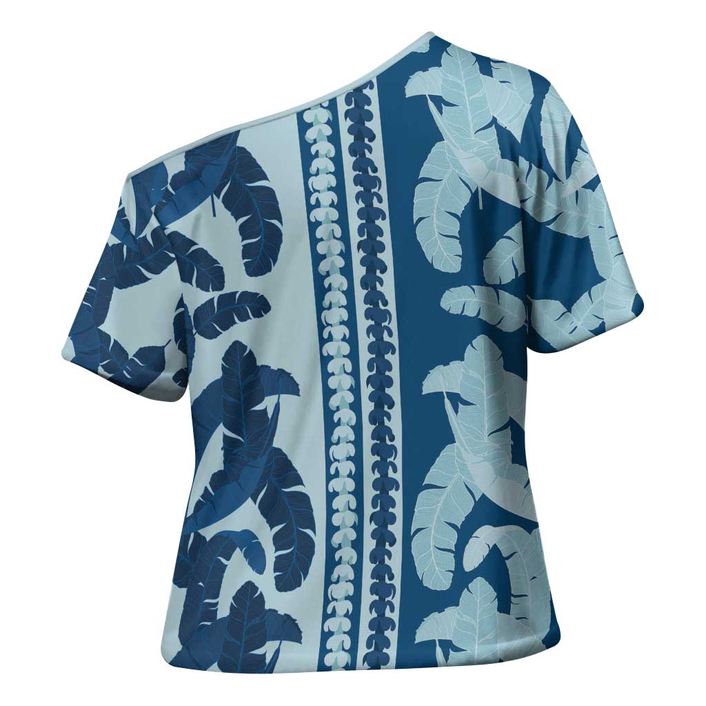 Hawaii Pua Kenikeni Lei Cross Shoulder Shirt With Lau Maia Royal Blue LT05 - Polynesian Pride