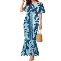 Hawaii Pua Kenikeni Lei Family Matching Mermaid Dress and Hawaiian Shirt With Lau Maia Royal Blue