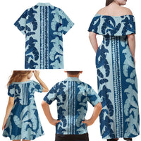 Hawaii Pua Kenikeni Lei Family Matching Off Shoulder Maxi Dress and Hawaiian Shirt With Lau Maia Royal Blue