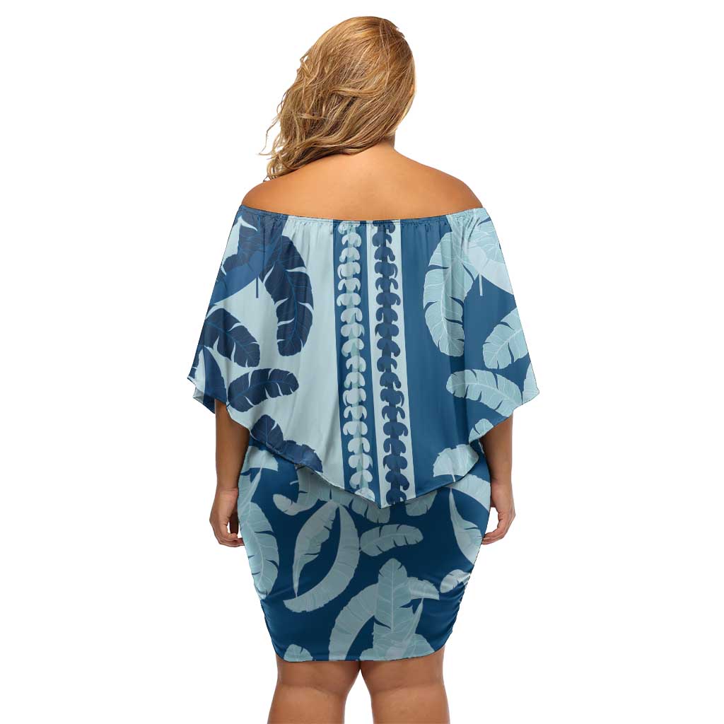 Hawaii Pua Kenikeni Lei Family Matching Off Shoulder Short Dress and Hawaiian Shirt With Lau Maia Royal Blue