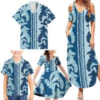 Hawaii Pua Kenikeni Lei Family Matching Summer Maxi Dress and Hawaiian Shirt With Lau Maia Royal Blue