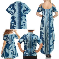Hawaii Pua Kenikeni Lei Family Matching Summer Maxi Dress and Hawaiian Shirt With Lau Maia Royal Blue