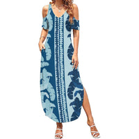 Hawaii Pua Kenikeni Lei Family Matching Summer Maxi Dress and Hawaiian Shirt With Lau Maia Royal Blue