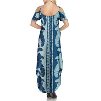Hawaii Pua Kenikeni Lei Family Matching Summer Maxi Dress and Hawaiian Shirt With Lau Maia Royal Blue