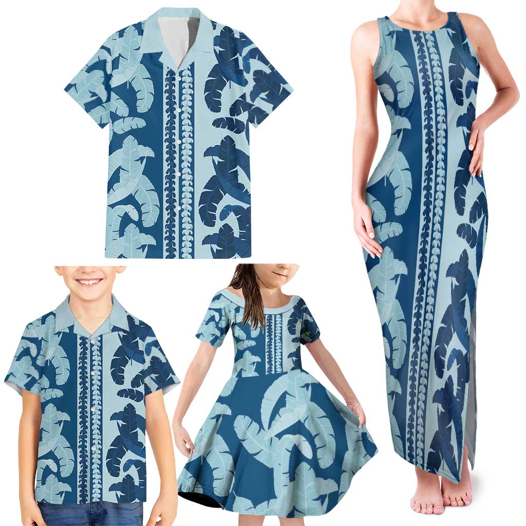 Hawaii Pua Kenikeni Lei Family Matching Tank Maxi Dress and Hawaiian Shirt With Lau Maia Royal Blue