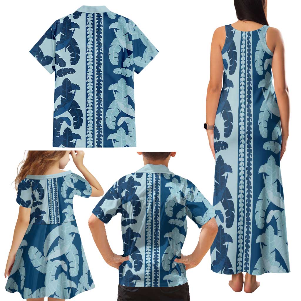 Hawaii Pua Kenikeni Lei Family Matching Tank Maxi Dress and Hawaiian Shirt With Lau Maia Royal Blue