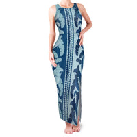 Hawaii Pua Kenikeni Lei Family Matching Tank Maxi Dress and Hawaiian Shirt With Lau Maia Royal Blue