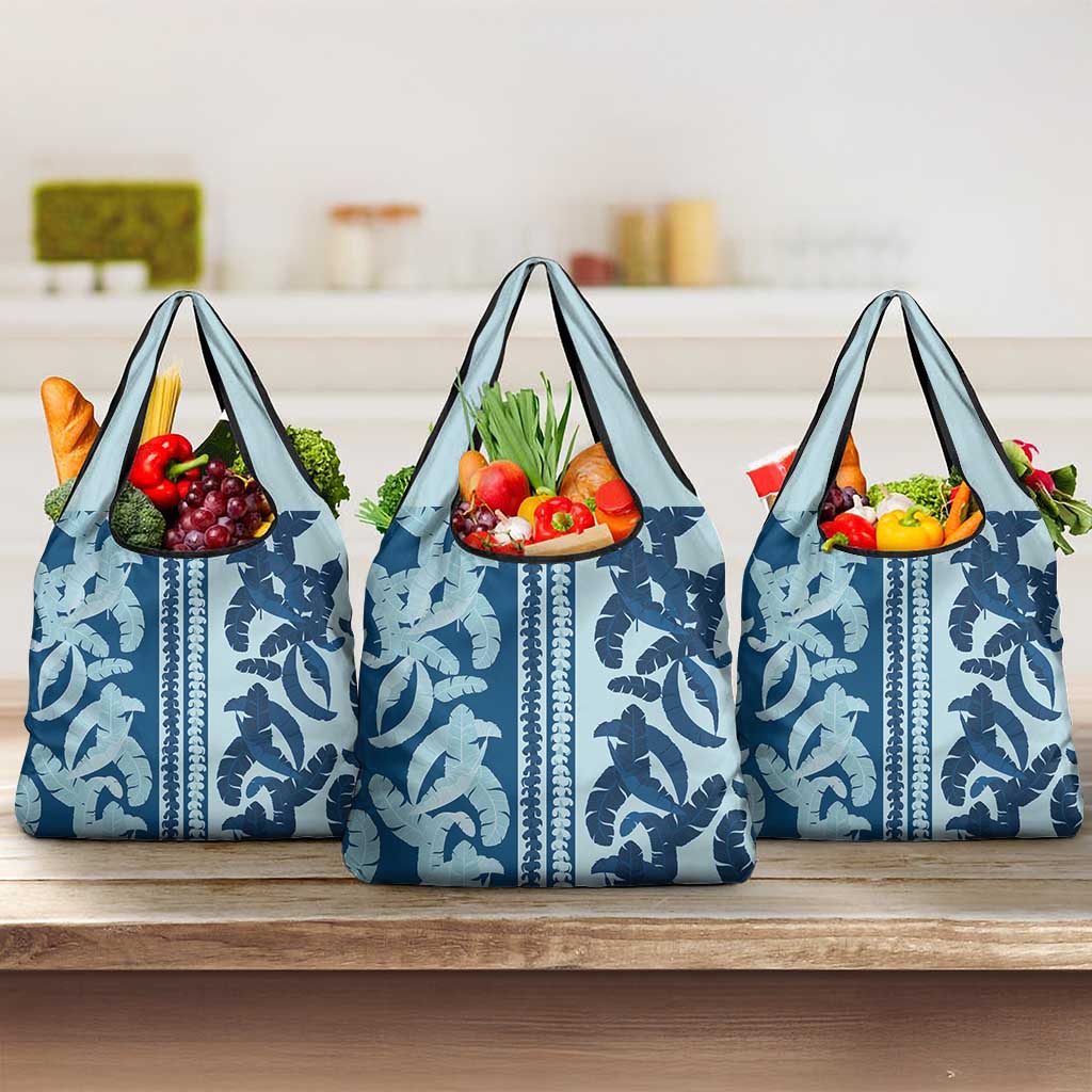 Hawaii Pua Kenikeni Lei Grocery Bag With Lau Maia Royal Blue LT05 3-pack One Size Blue - Polynesian Pride