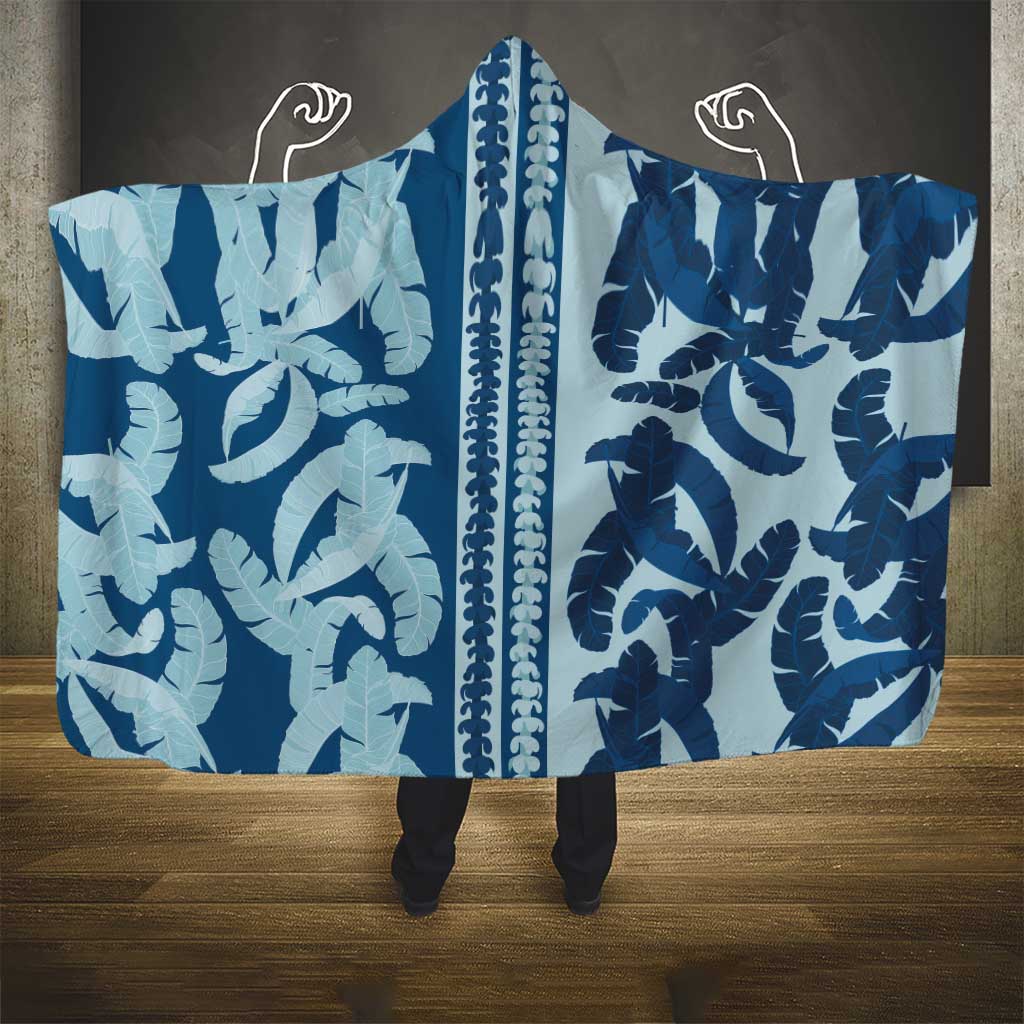 Hawaii Pua Kenikeni Lei Hooded Blanket With Lau Maia Royal Blue LT05 - Polynesian Pride