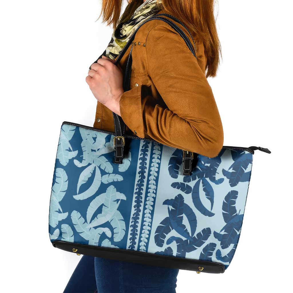 Hawaii Pua Kenikeni Lei Leather Tote Bag With Lau Maia Royal Blue