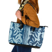 Hawaii Pua Kenikeni Lei Leather Tote Bag With Lau Maia Royal Blue LT05 Blue - Polynesian Pride