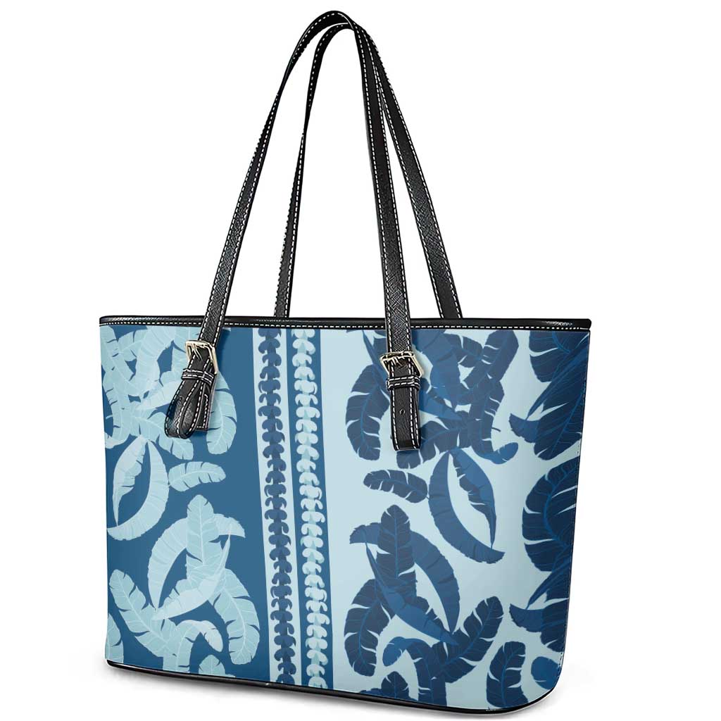 Hawaii Pua Kenikeni Lei Leather Tote Bag With Lau Maia Royal Blue LT05 - Polynesian Pride