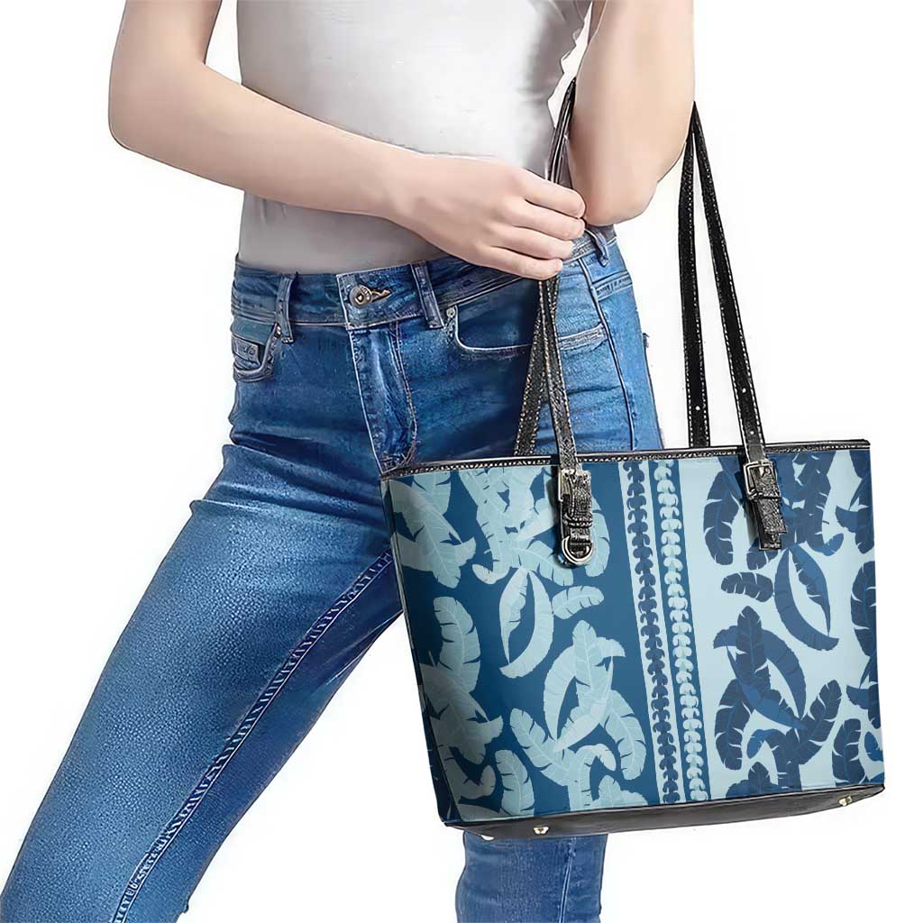 Hawaii Pua Kenikeni Lei Leather Tote Bag With Lau Maia Royal Blue LT05 - Polynesian Pride