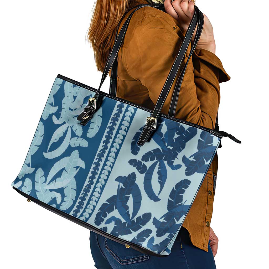 Hawaii Pua Kenikeni Lei Leather Tote Bag With Lau Maia Royal Blue LT05 - Polynesian Pride