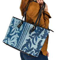 Hawaii Pua Kenikeni Lei Leather Tote Bag With Lau Maia Royal Blue LT05 - Polynesian Pride