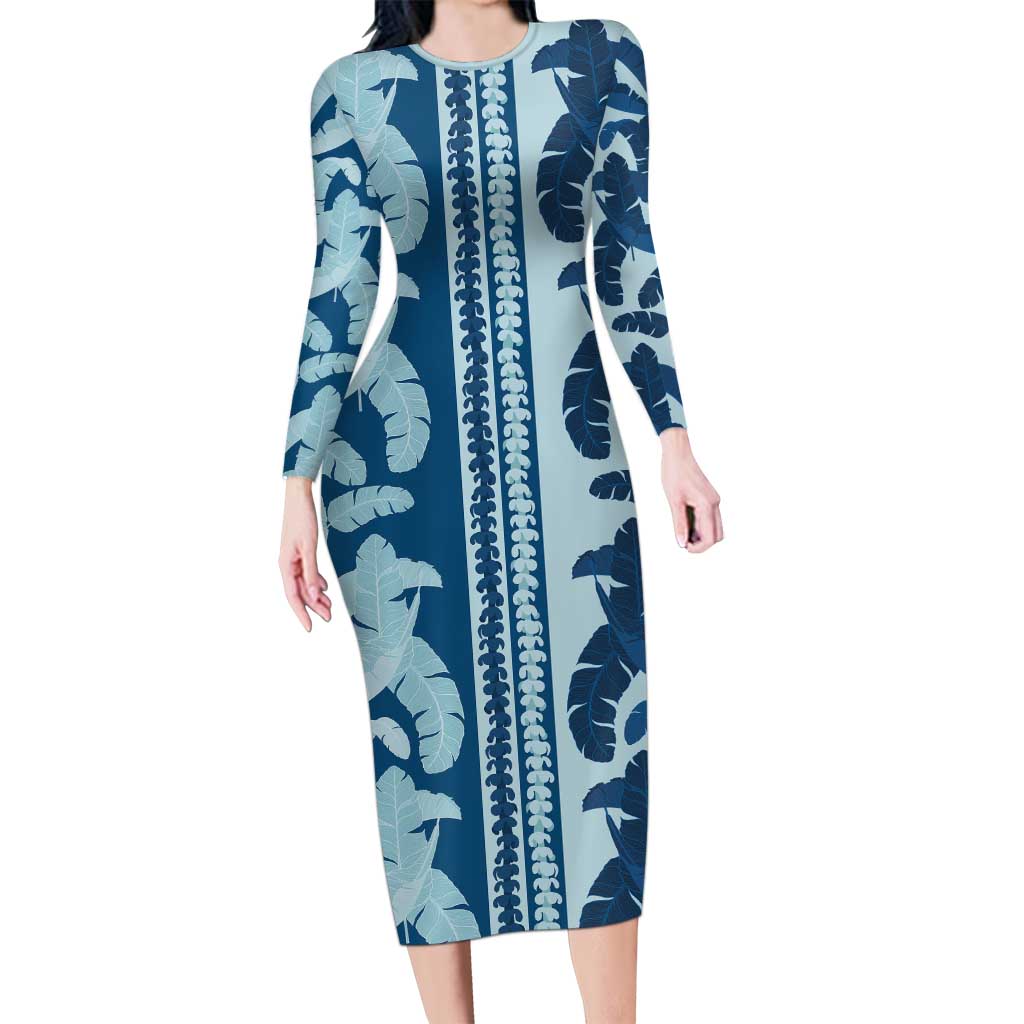 Hawaii Pua Kenikeni Lei Long Sleeve Bodycon Dress With Lau Maia Royal Blue