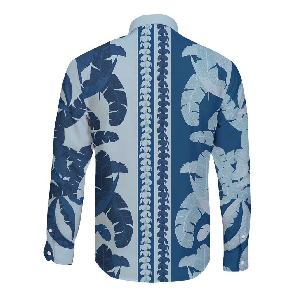Hawaii Pua Kenikeni Lei Long Sleeve Button Shirt With Lau Maia Royal Blue LT05 - Polynesian Pride