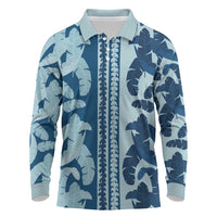 Hawaii Pua Kenikeni Lei Long Sleeve Polo Shirt With Lau Maia Royal Blue LT05 Blue - Polynesian Pride