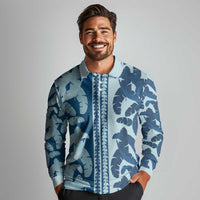 Hawaii Pua Kenikeni Lei Long Sleeve Polo Shirt With Lau Maia Royal Blue LT05 - Polynesian Pride