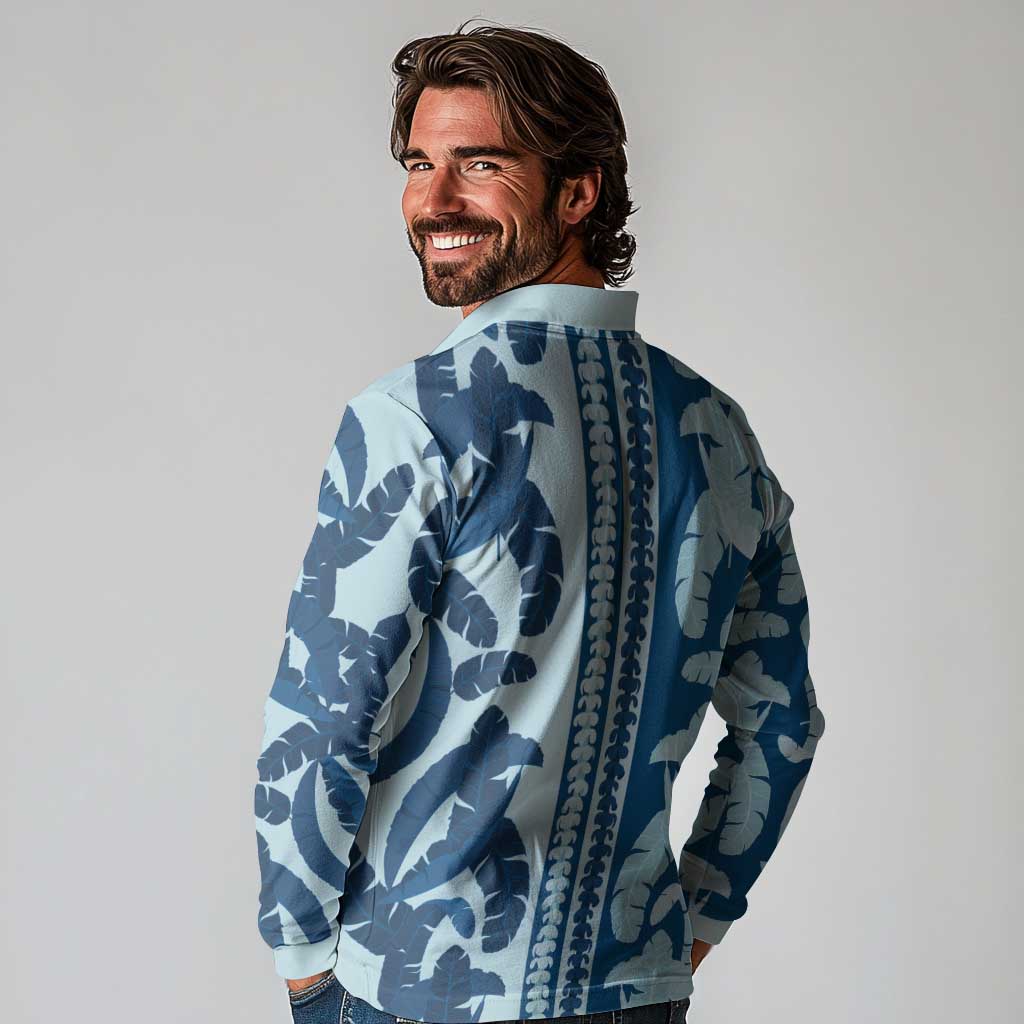 Hawaii Pua Kenikeni Lei Long Sleeve Polo Shirt With Lau Maia Royal Blue LT05 - Polynesian Pride