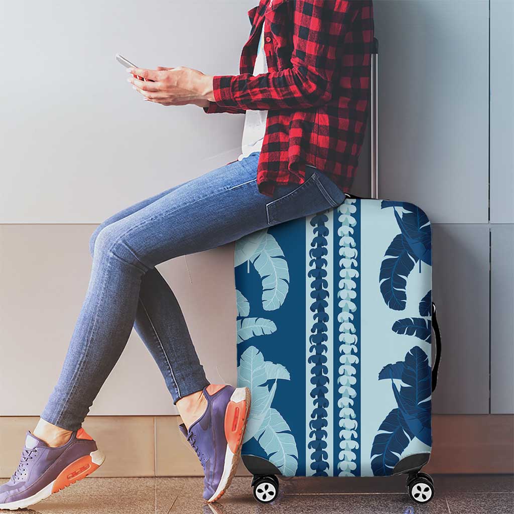 Hawaii Pua Kenikeni Lei Luggage Cover With Lau Maia Royal Blue LT05 - Polynesian Pride