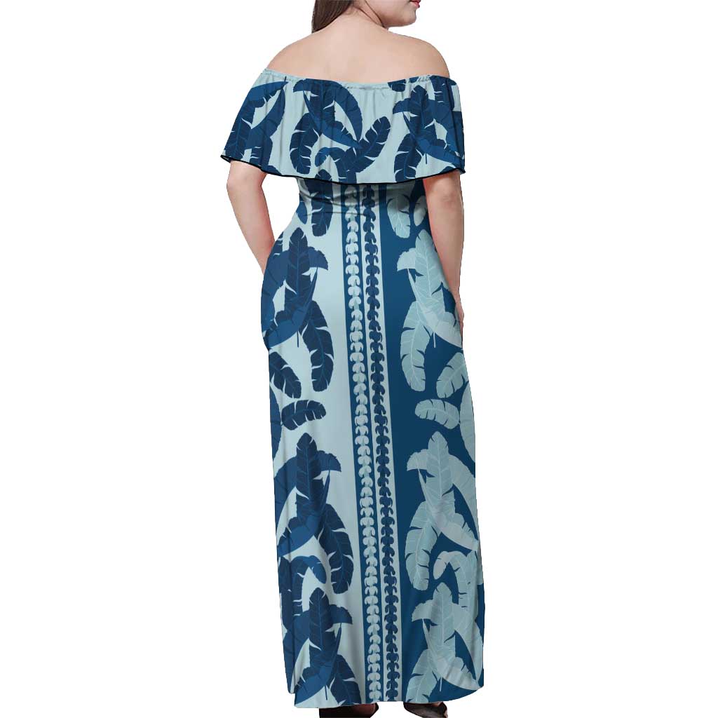Hawaii Pua Kenikeni Lei Off Shoulder Maxi Dress With Lau Maia Royal Blue LT05 - Polynesian Pride