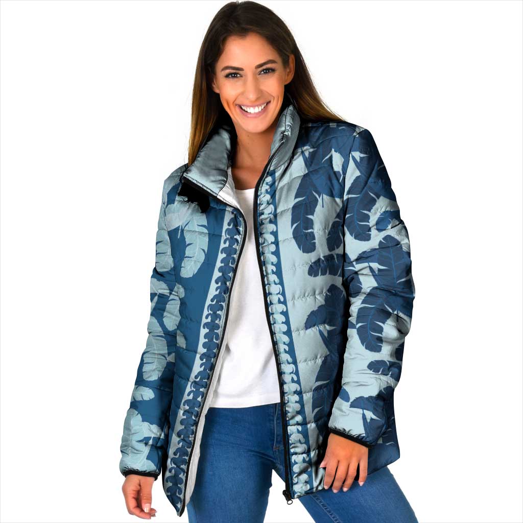 Hawaii Pua Kenikeni Lei Padded Jacket With Lau Maia Royal Blue LT05 Women Blue - Polynesian Pride