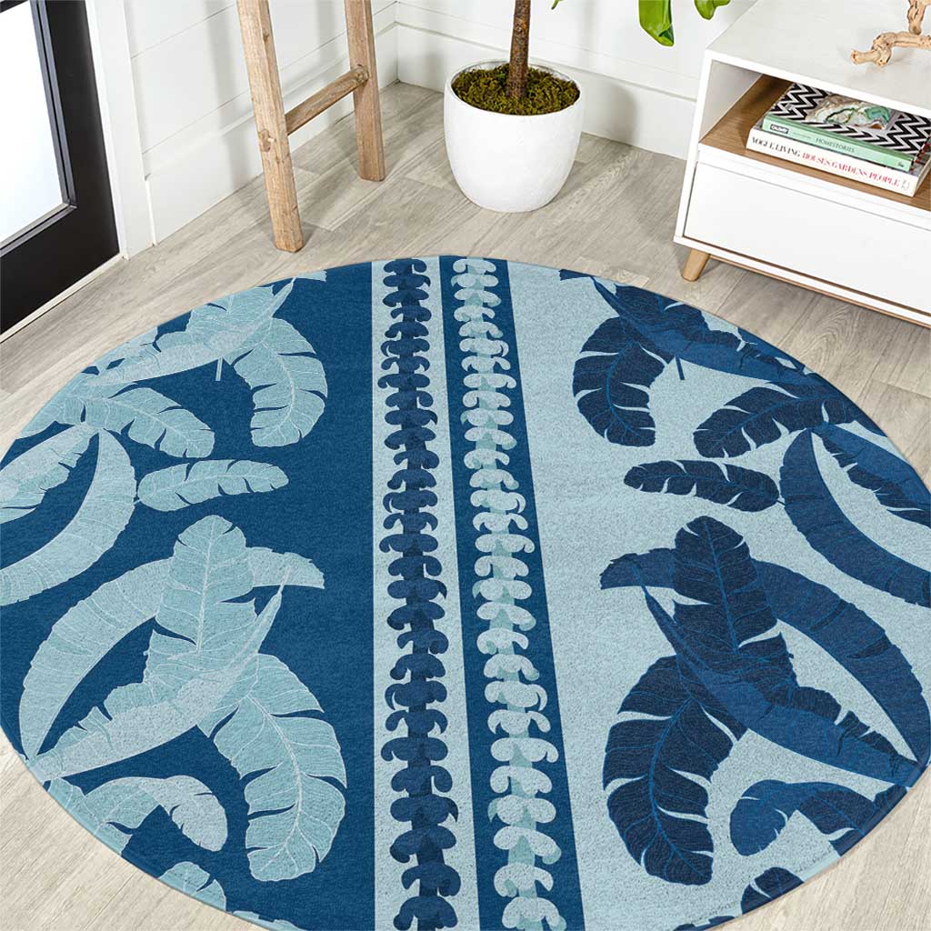 Hawaii Pua Kenikeni Lei Round Carpet With Lau Maia Royal Blue