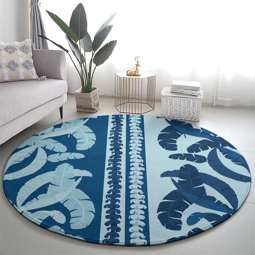 Hawaii Pua Kenikeni Lei Round Carpet With Lau Maia Royal Blue