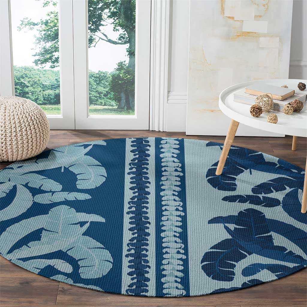 Hawaii Pua Kenikeni Lei Round Carpet With Lau Maia Royal Blue