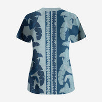 Hawaii Pua Kenikeni Lei Scrub Top With Lau Maia Royal Blue