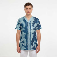 Hawaii Pua Kenikeni Lei Scrub Top With Lau Maia Royal Blue