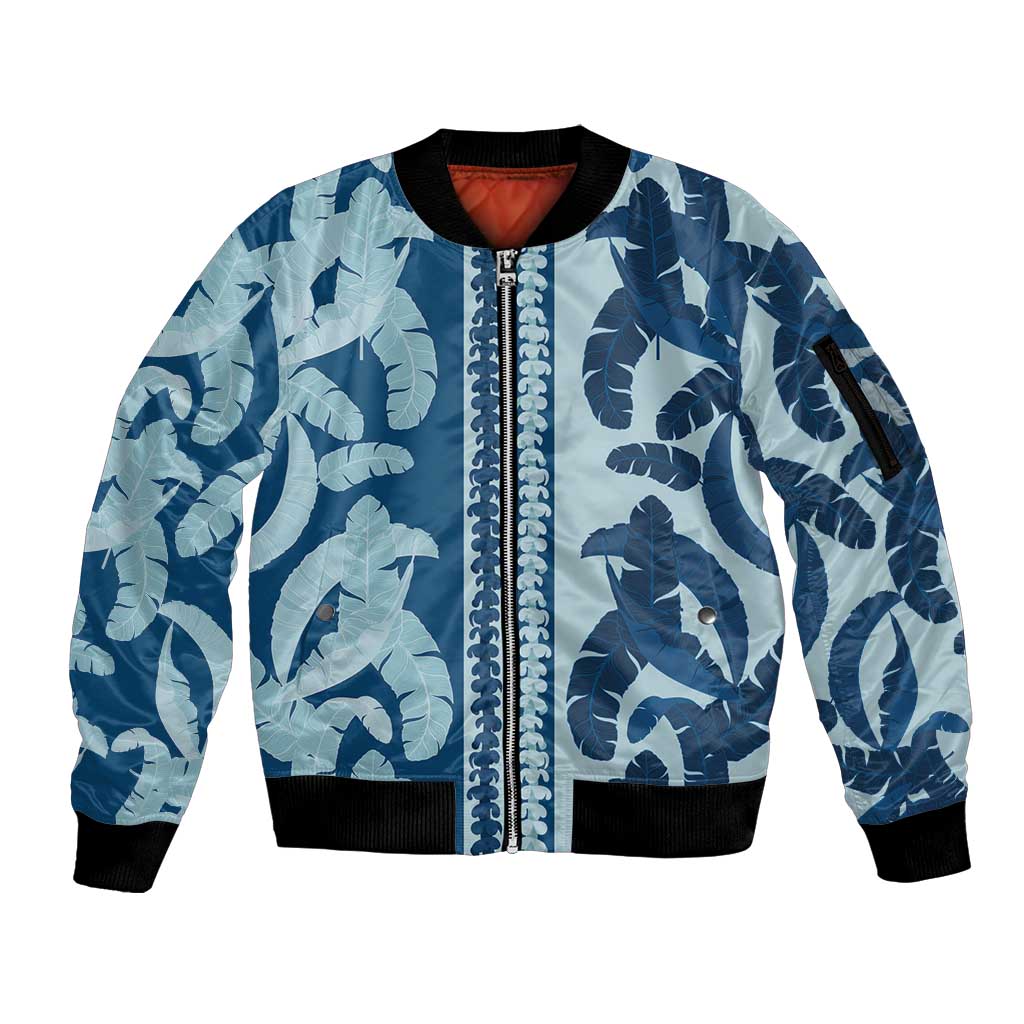 Hawaii Pua Kenikeni Lei Sleeve Zip Bomber Jacket With Lau Maia Royal Blue LT05 Unisex Blue - Polynesian Pride