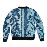 Hawaii Pua Kenikeni Lei Sleeve Zip Bomber Jacket With Lau Maia Royal Blue LT05 - Polynesian Pride