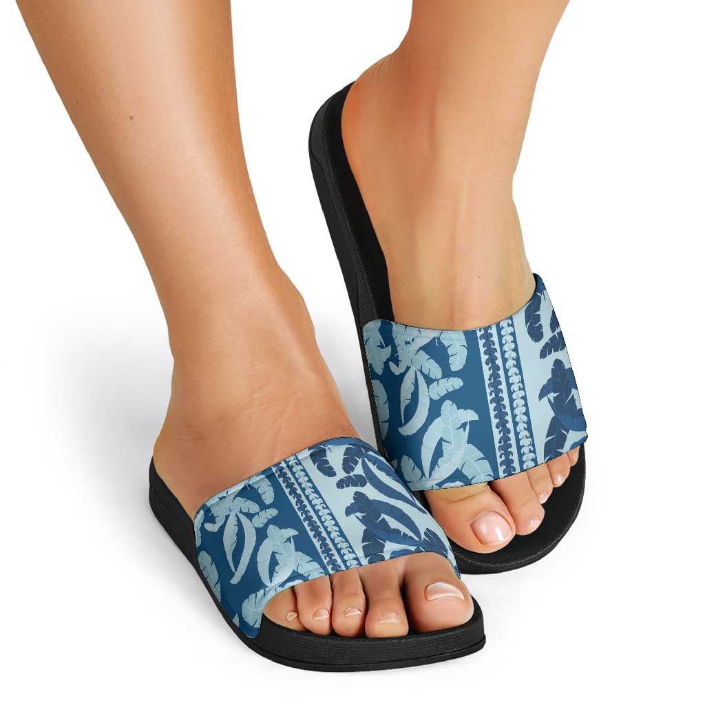 Hawaii Pua Kenikeni Lei Slide Sandals With Lau Maia Royal Blue LT05 - Polynesian Pride