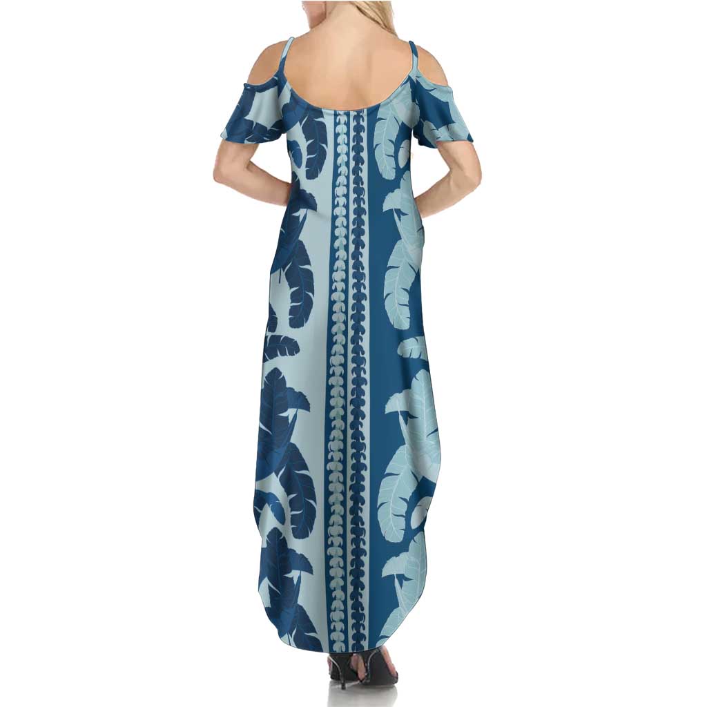 Hawaii Pua Kenikeni Lei Summer Maxi Dress With Lau Maia Royal Blue LT05 - Polynesian Pride