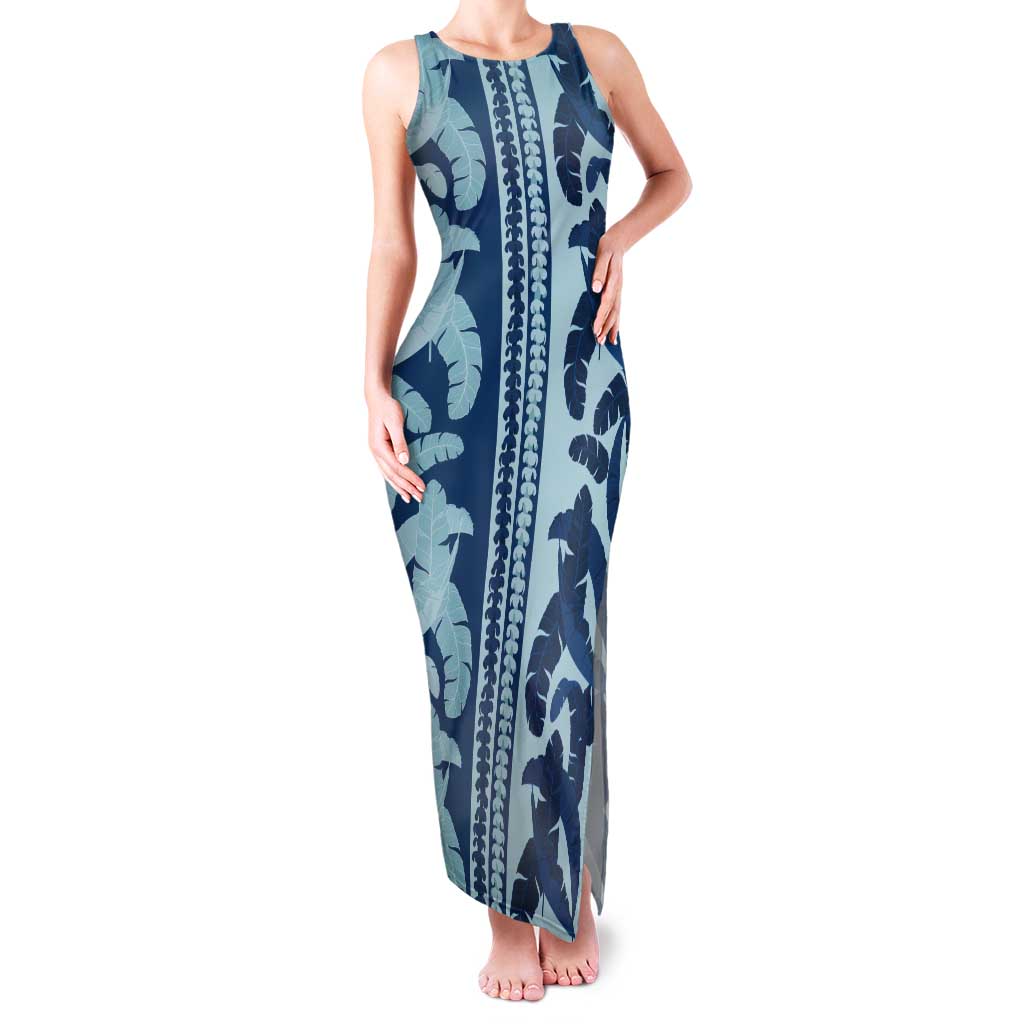 Hawaii Pua Kenikeni Lei Tank Maxi Dress With Lau Maia Royal Blue LT05 Women Blue - Polynesian Pride