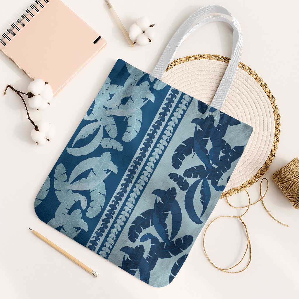 Hawaii Pua Kenikeni Lei Tote Bag With Lau Maia Royal Blue LT05 White Strap One Size Blue - Polynesian Pride