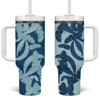 Hawaii Pua Kenikeni Lei Tumbler With Handle With Lau Maia Royal Blue LT05 One Size: 40 oz Blue - Polynesian Pride