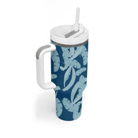 Hawaii Pua Kenikeni Lei Tumbler With Handle With Lau Maia Royal Blue LT05 - Polynesian Pride