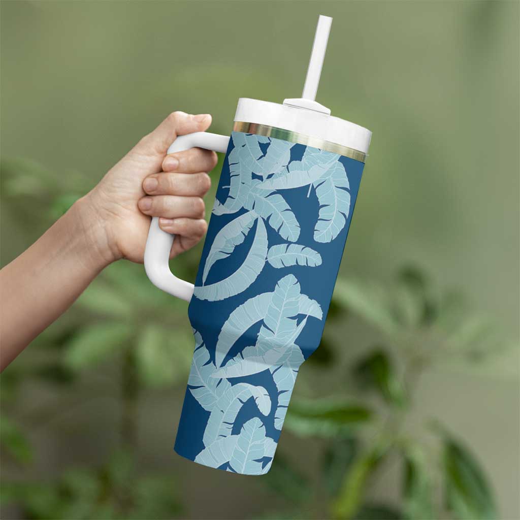 Hawaii Pua Kenikeni Lei Tumbler With Handle With Lau Maia Royal Blue LT05 - Polynesian Pride