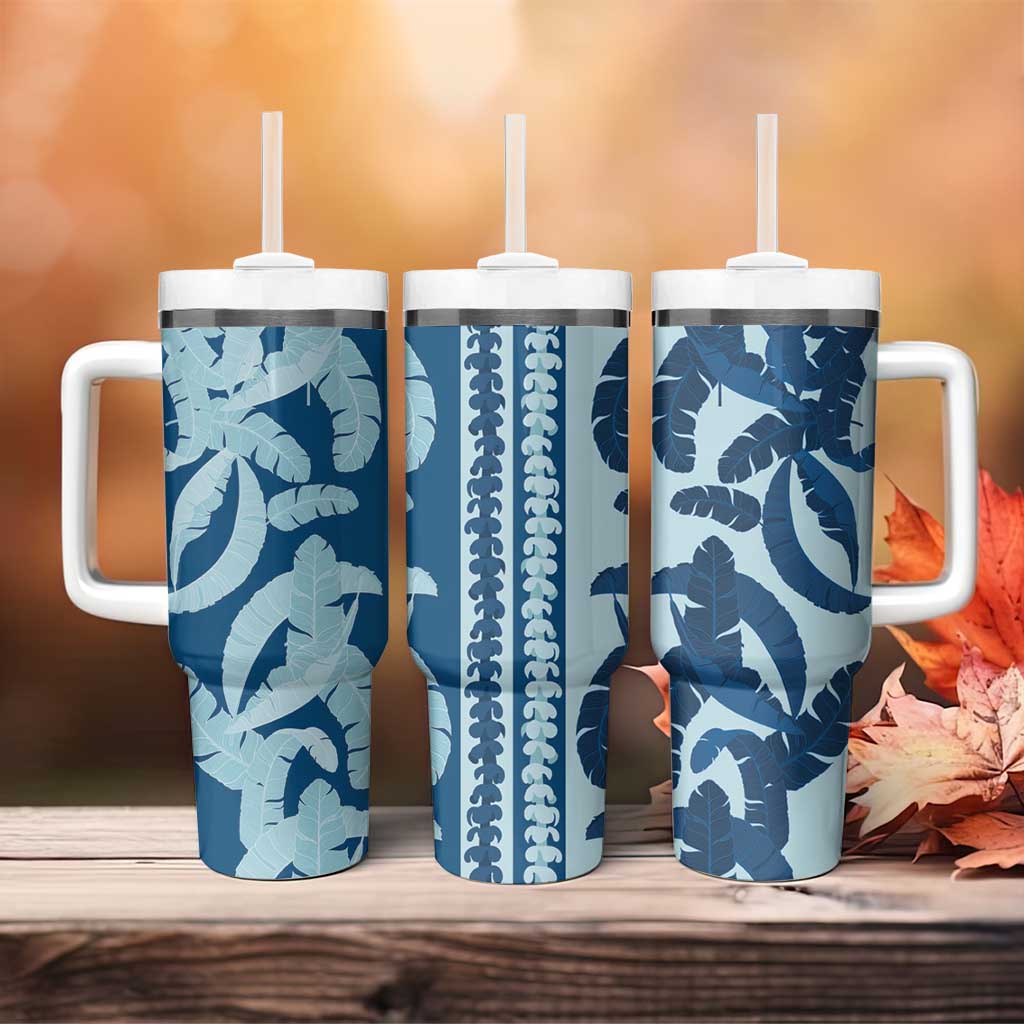 Hawaii Pua Kenikeni Lei Tumbler With Handle With Lau Maia Royal Blue LT05 - Polynesian Pride