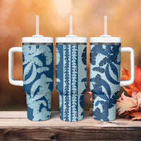 Hawaii Pua Kenikeni Lei Tumbler With Handle With Lau Maia Royal Blue LT05 - Polynesian Pride