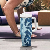 Hawaii Pua Kenikeni Lei Tumbler With Handle With Lau Maia Royal Blue LT05 - Polynesian Pride