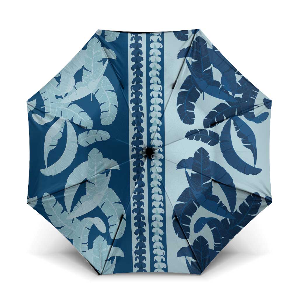 Hawaii Pua Kenikeni Lei Umbrella With Lau Maia Royal Blue LT05 One Size Folded 11.42 inch Opened Diameter 37.4 inch Blue - Polynesian Pride