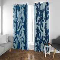 Hawaii Pua Kenikeni Lei Window Curtain With Lau Maia Royal Blue LT05 With Grommets Blue - Polynesian Pride