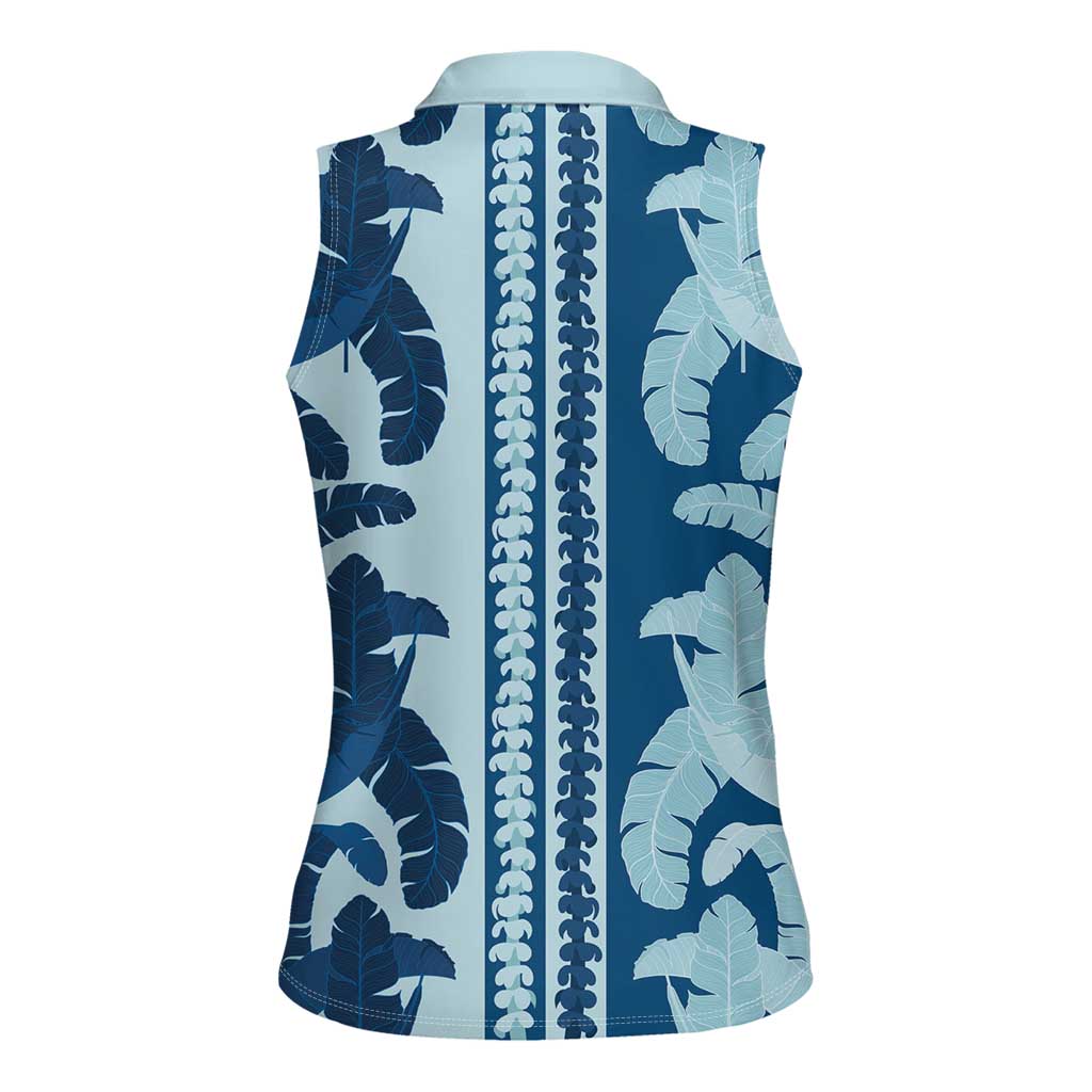 Hawaii Pua Kenikeni Lei Women Sleeveless Polo Shirt With Lau Maia Royal Blue